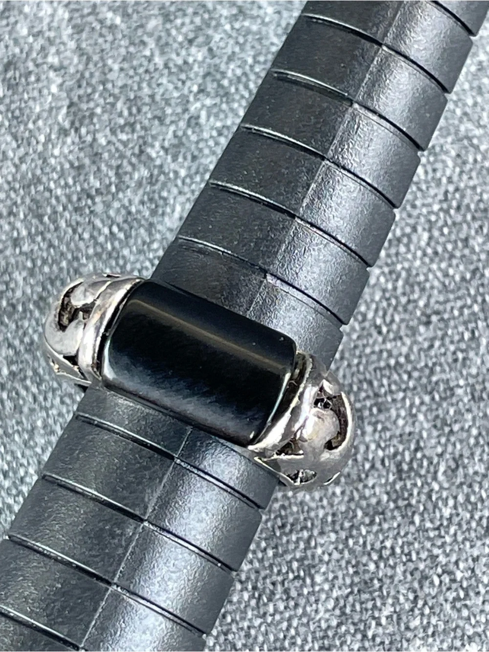 Vintage Premier Designs Black Onyx Silver Plate Ring Size 5 1/2